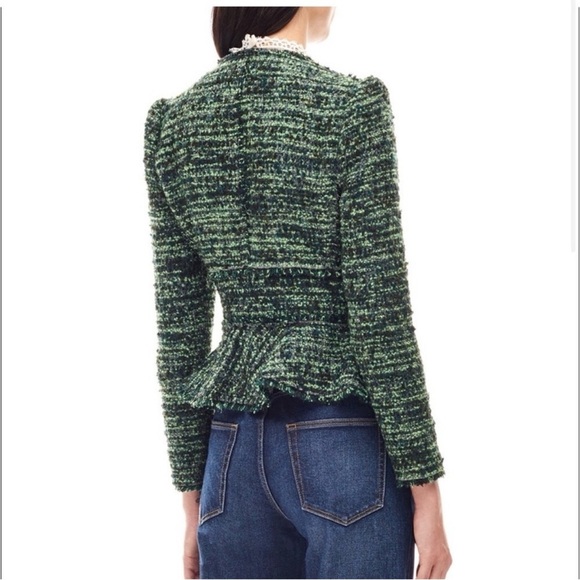 Rebecca Taylor Bouclé Tweed Peplum Jacket – Green Multi – Size 4 - Picture 2 of 11